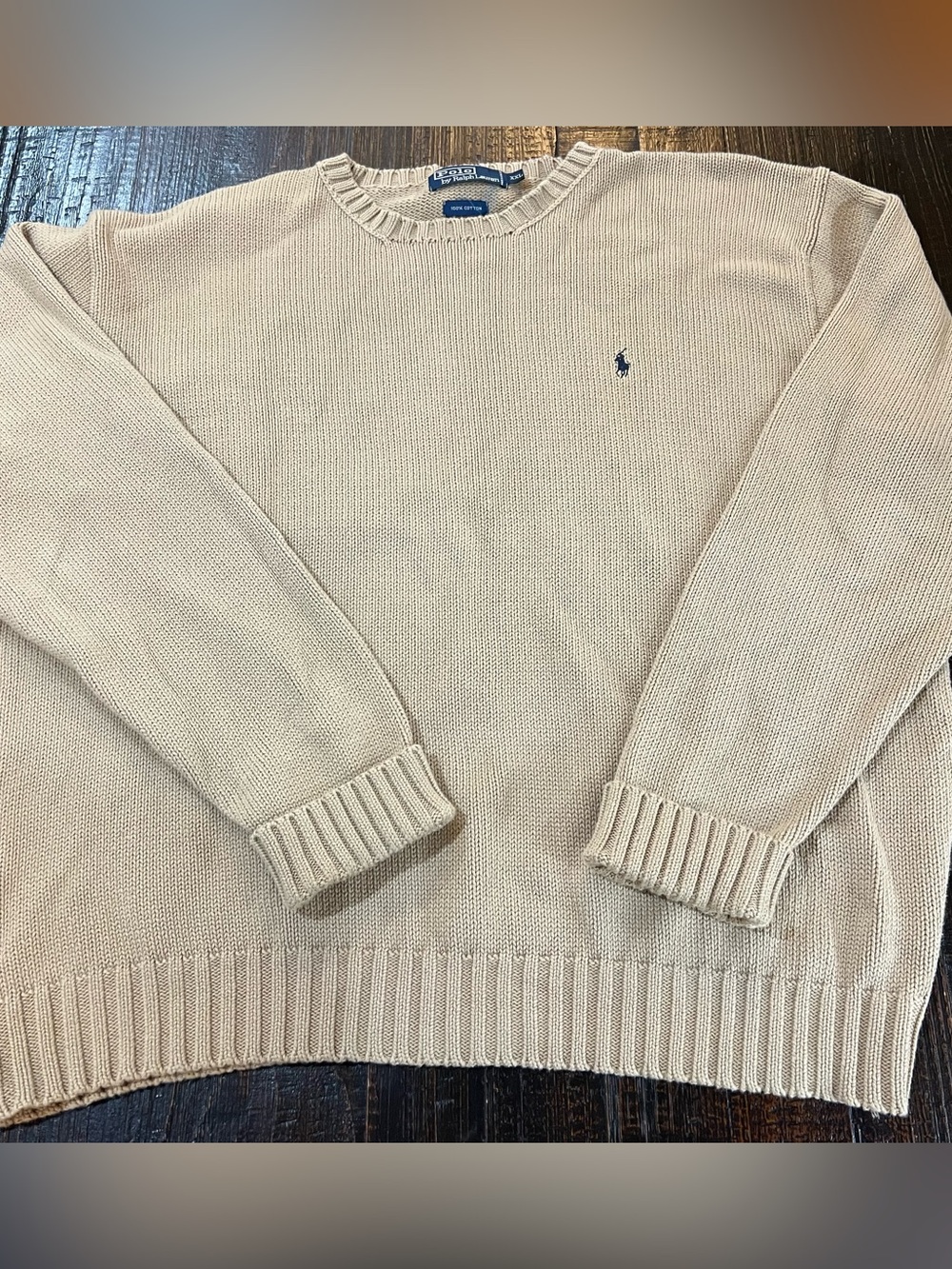 Polo Ralph Lauren Mens XXL Cotton Sweater Tan Crewneck Pony Logo Pullover